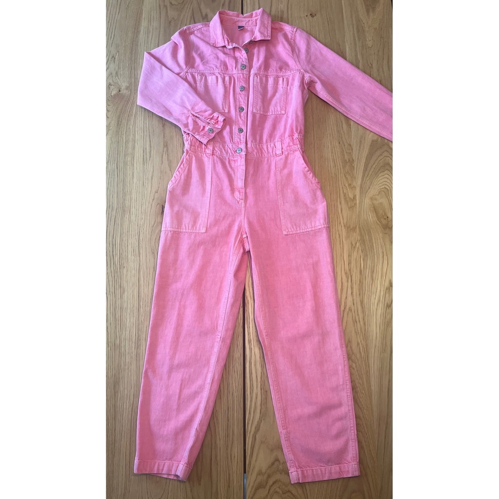 Old Navy Denim Utility Jumpsuit Womens Size S Pink Guava Workwear Boiler Suit - Picture 2 of 10
